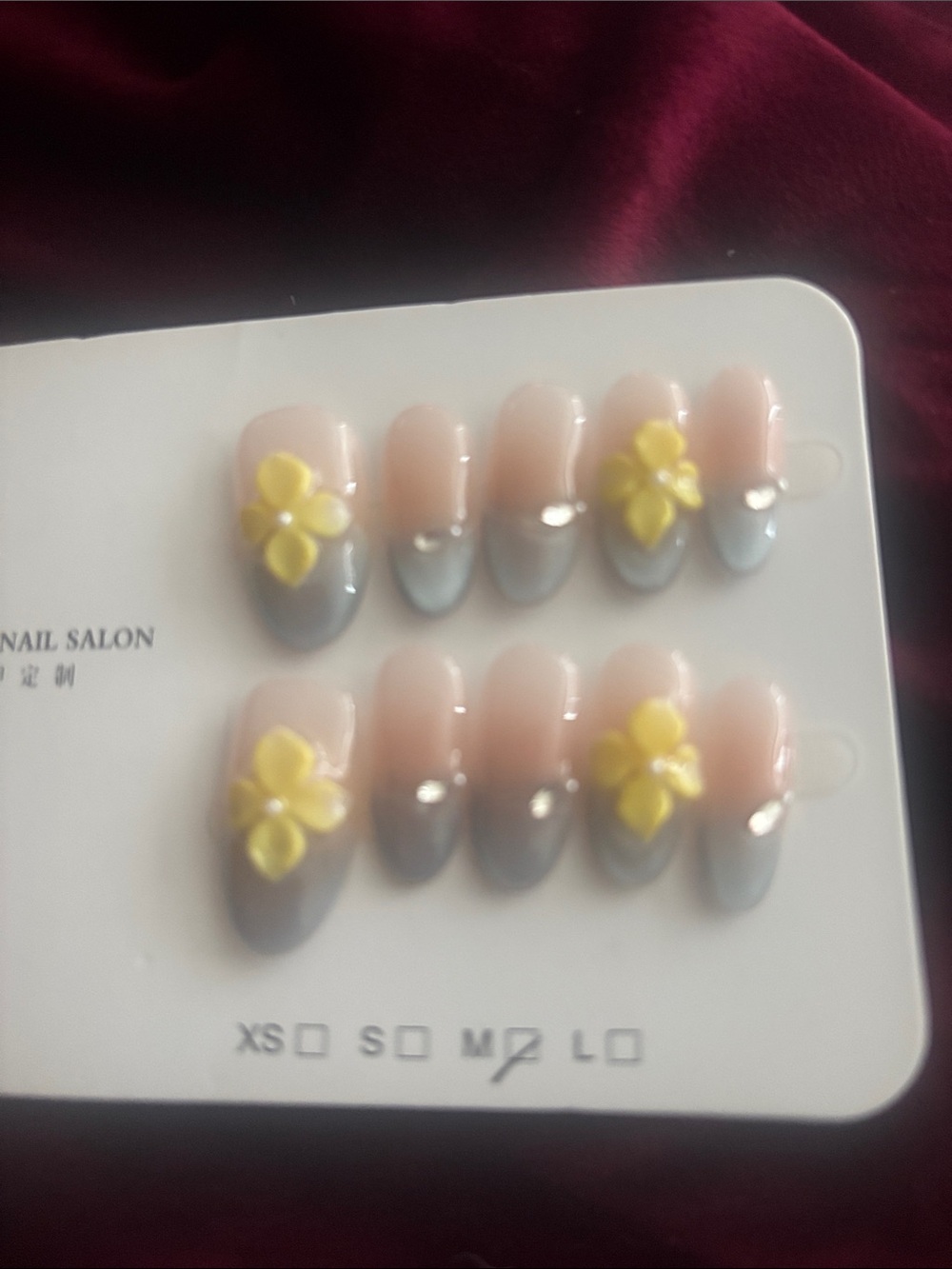 Neutral Gradient Press-On Nails with Yellow Floral Accent - Women Accessories